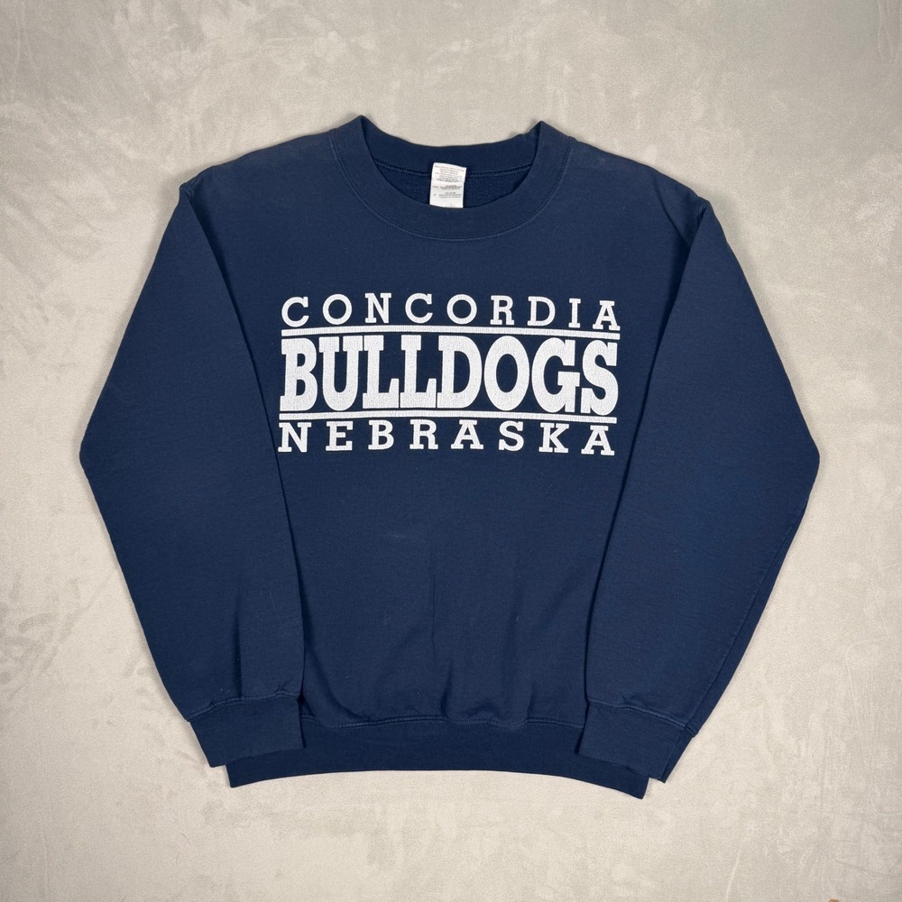 Y2K Mens Gildan Concordia Bulldogs Nebraska Collegiate Sweatshirt Navy Small